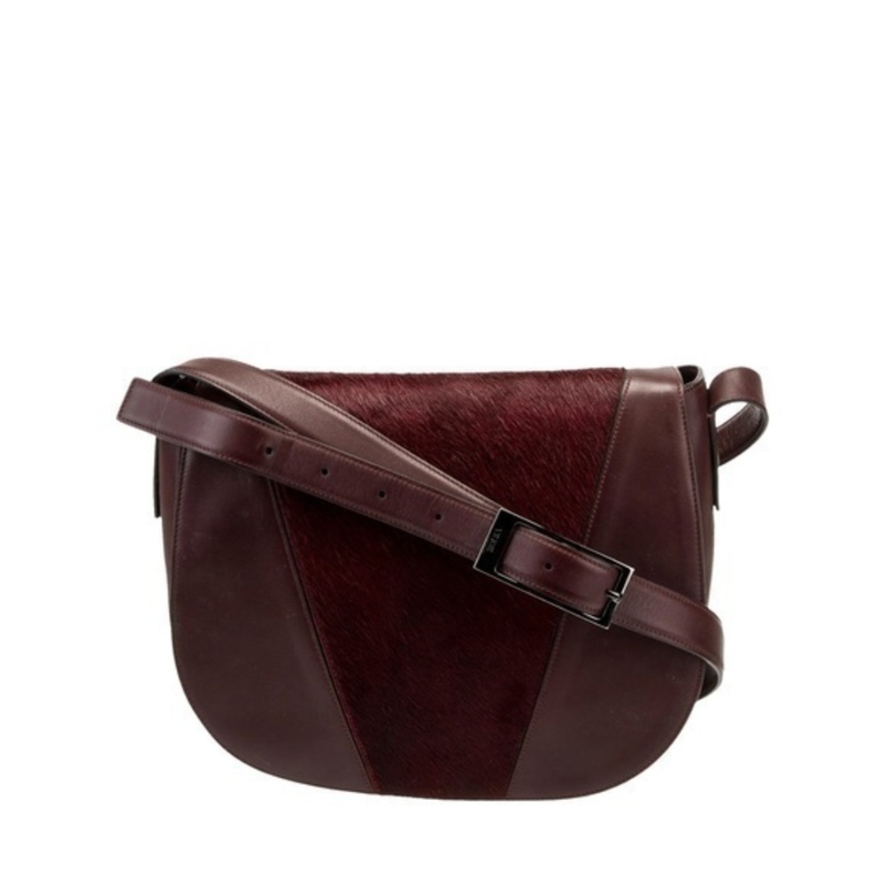 Vince‎ Maroon Burgundy Calf Hair Leather Rounded Crossbody Saddle Bag